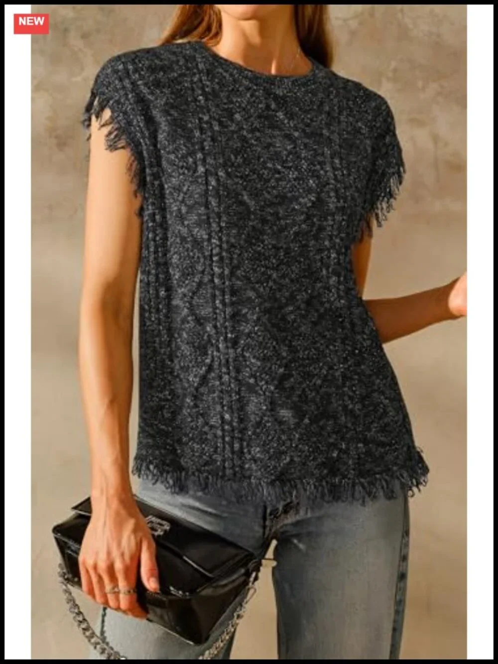 Women's Cozy Cotton Cable Knit Fringe Sweater Vest Western Fall